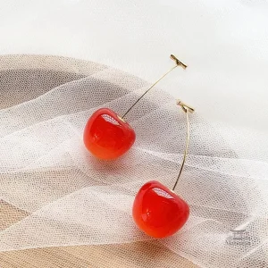 Boucle d'oreille cerise rouge en style japonais
