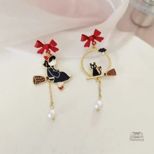 Boucle d'oreille japonaise émail chat