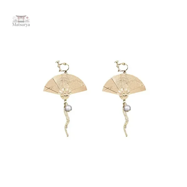 Boucle d'oreille japonaise chic avec motif éventail