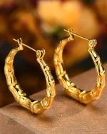 Boucles d'oreilles dorées en bambou au style japonais