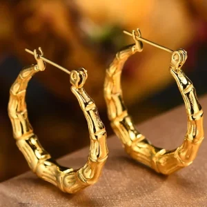Boucles d'oreilles dorées en bambou au style japonais