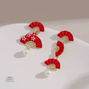 Boucles d'oreilles Eventail Rouge japonaises