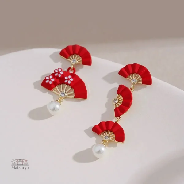 Boucles d'oreilles Eventail Rouge japonaises