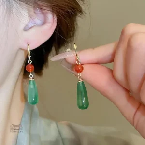 Boucles d'oreilles en jade inspirées de la culture japonaise
