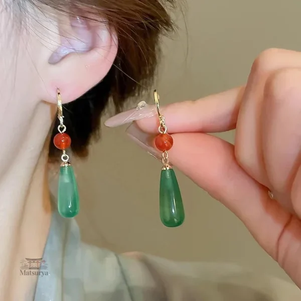 Boucles d'oreilles en jade inspirées de la culture japonaise