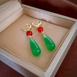 Boucles d'oreilles artisanales en jade vert
