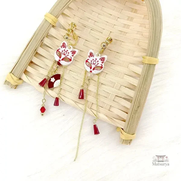 Masque de renard : boucles d'oreilles culturelles japonaises