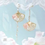 Boucles d'oreilles japonaises éventail fleuri élégantes