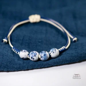 Bracelet à cordon avec perles céramiques japonaises