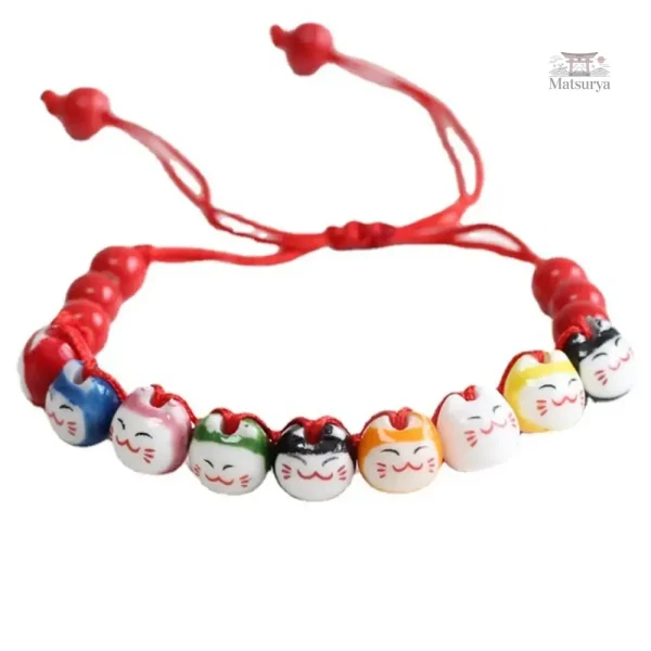 Bracelet artisanal japonais avec motif de chat chanceux