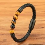 Bracelet Japonais cuir tressé œil de tigre