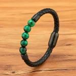 Bracelet en cuir tressé décoré d'œil de tigre