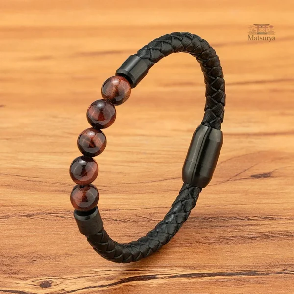 Accessoire en cuir avec pierre œil de tigre, Japonais