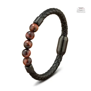 Bracelet tressé en cuir avec pierre naturelle