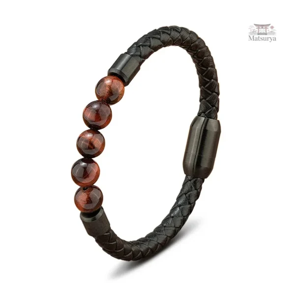 Bracelet tressé en cuir avec pierre naturelle