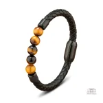 Bracelet élégant en cuir et pierre œil de tigre