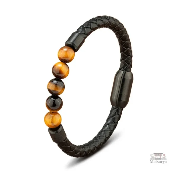 Bracelet élégant en cuir et pierre œil de tigre