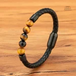 Bracelet artisanal en cuir avec œil de tigre