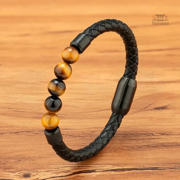Bracelet artisanal en cuir avec œil de tigre