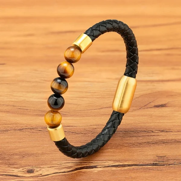Bracelet Japonais en cuir et pierre semi-précieuse