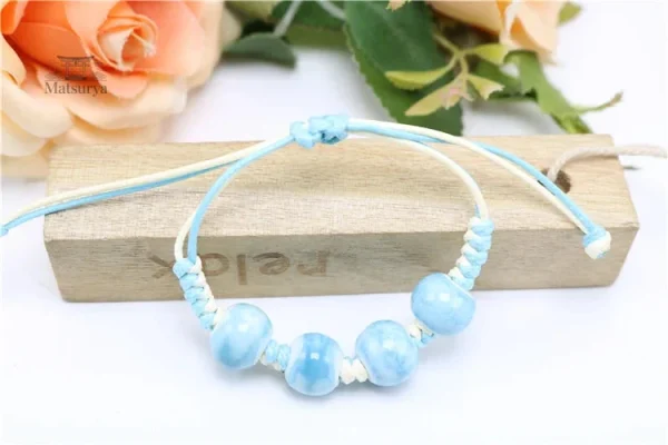 Bracelet en perles Larimar, style japonais