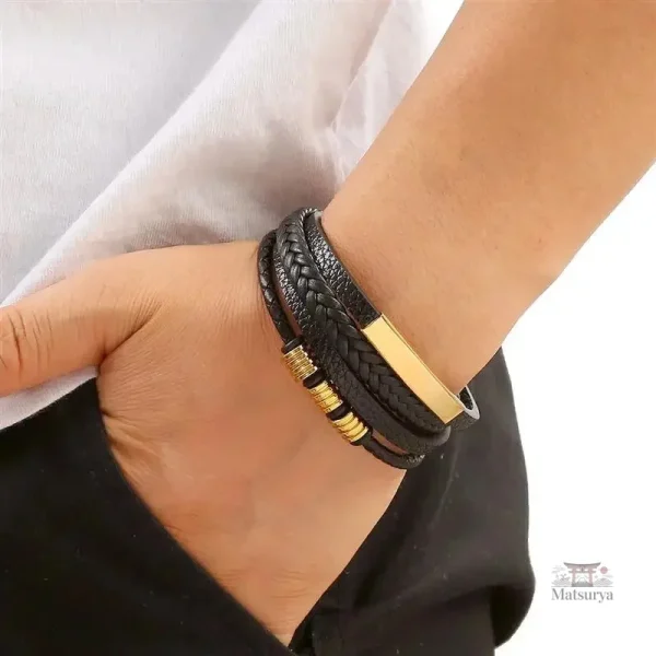 Bijou japonais en cuir, bracelet élégant multicouche