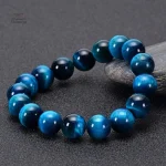 Bracelet japonais en œil de tigre de couleur bleue