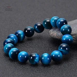 Bracelet japonais en œil de tigre de couleur bleue