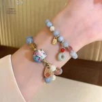 Bracelet japonais avec agate et pendentif chat