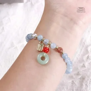 Perles d'agate et pendentif chat en bracelet japonais