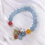 Accessoire japonais : bracelet agate et pendentif félin
