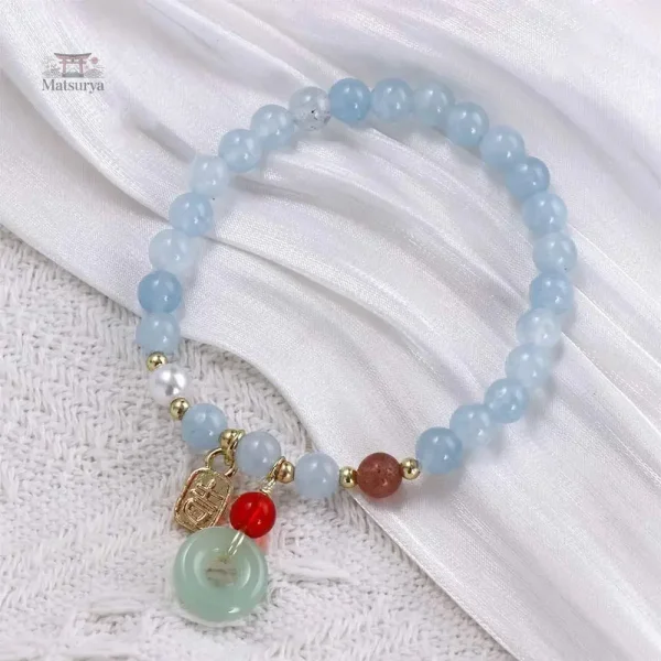 Bracelet artisanal japonais avec perles agate et chat