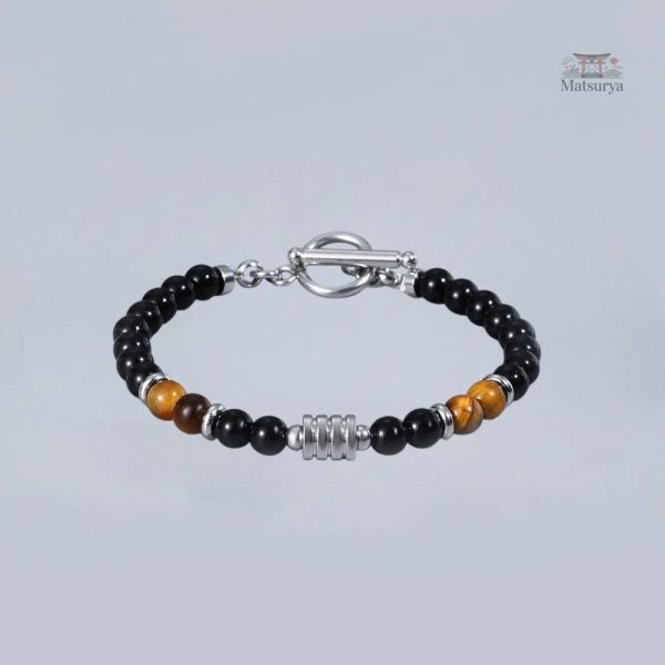 Bracelet japonais perle d'agate et oeil de tigre
