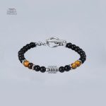 Accessoire japonais avec perles d'agate et oeil de tigre