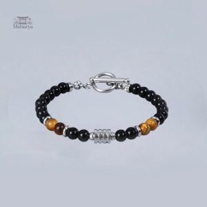 Accessoire japonais avec perles d'agate et oeil de tigre