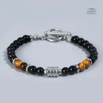 Élégant bracelet japonais en agate et oeil de tigre