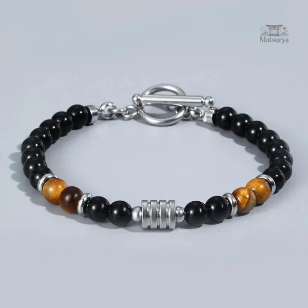 Élégant bracelet japonais en agate et oeil de tigre