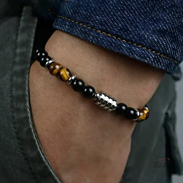 Bracelet artisanal en agate et oeil de tigre