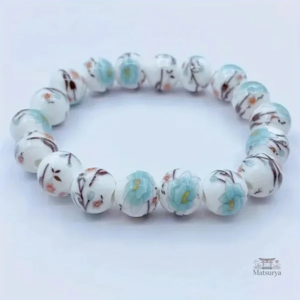 Bracelet Perles Céramique avec motif floral
