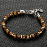 Bracelet Japonais perles œil de tigre en acier inoxydable