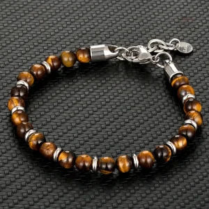 Bracelet Japonais perles œil de tigre en acier inoxydable