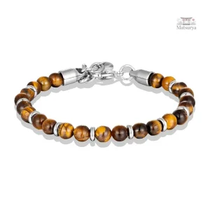 Bracelet en acier inoxydable avec perles œil de tigre