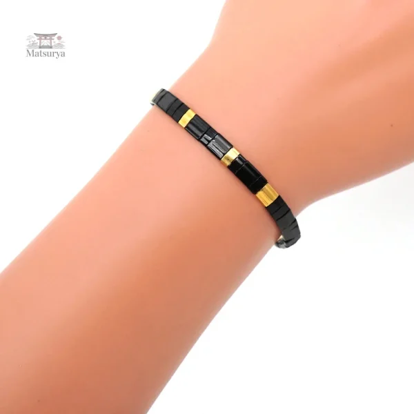 Bracelet noir en perles Miyuki, idéal pour tous