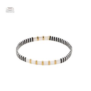 Bracelet Miyuki Tila en or, noir et blanc