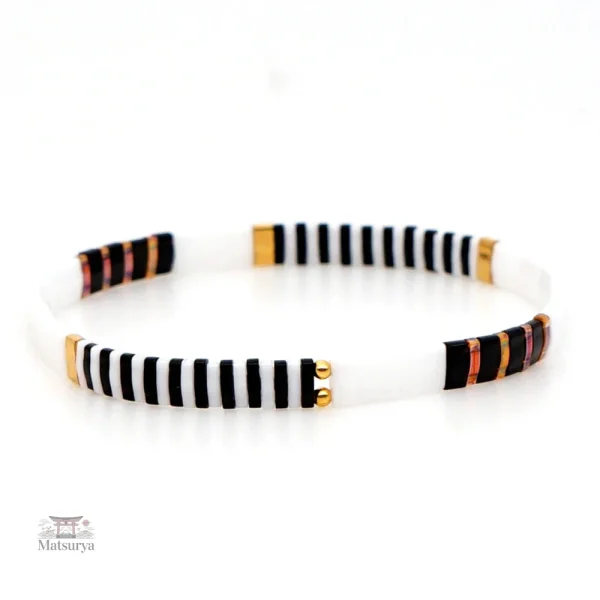 Bracelet Miyuki chic en perles noires et blanches