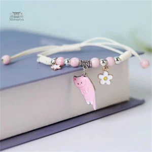 Bracelet japonais tressé, design chat mignon