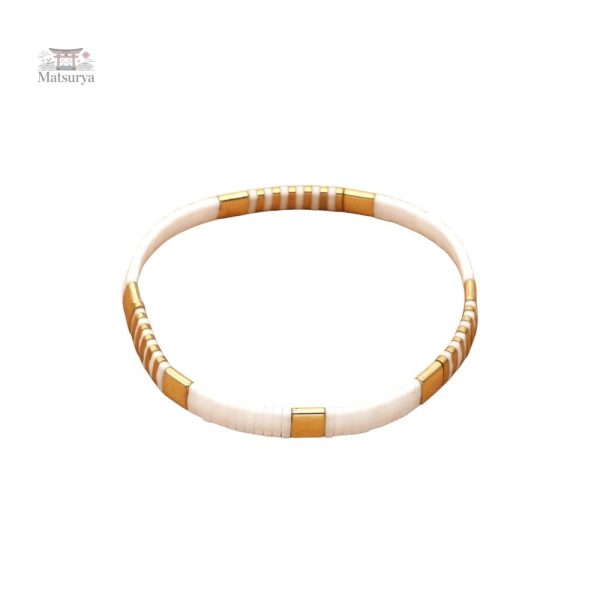 Perles Tila or blanc, bracelet Miyuki unique