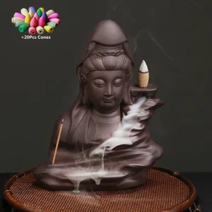 Fontaine à encens représentant un bouddha paisible