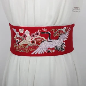 Ceinture Obi en tissu avec motifs de grues