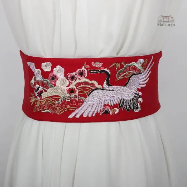 Ceinture Obi en tissu avec motifs de grues